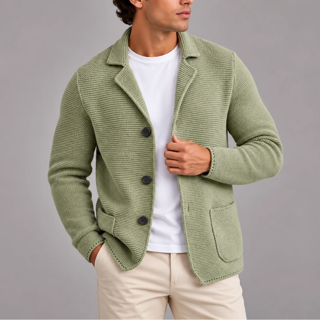 Men's knitted cardigan blazer style with buttons and pockets, photo 3