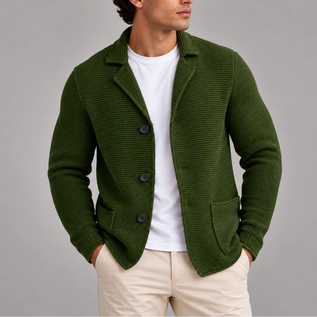 Men's knitted cardigan blazer style with buttons and pockets, photo 4