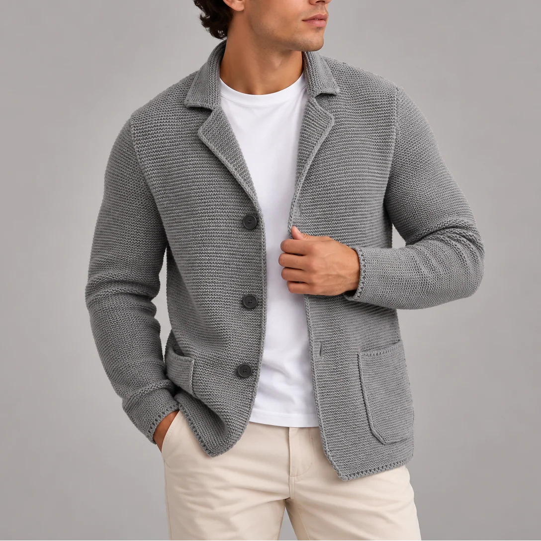 Men's knitted cardigan blazer style with buttons and pockets, photo 6