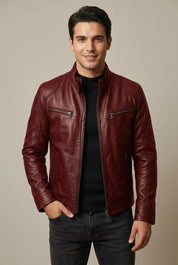 Men's leather look jacket with stand collar and quilted shoulders, photo 6