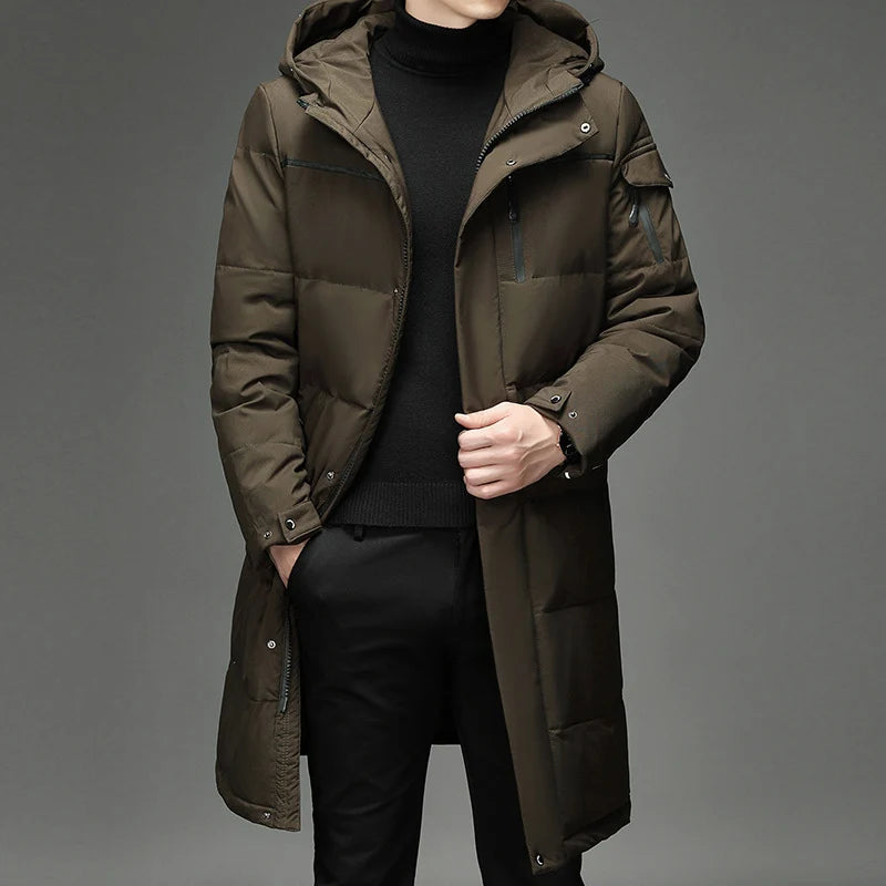 Men's long puffer jacket with detachable hood and pockets, photo 2