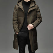 Men's long puffer jacket with detachable hood and pockets, photo 2