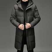 Men's long puffer jacket with detachable hood and pockets, photo 3