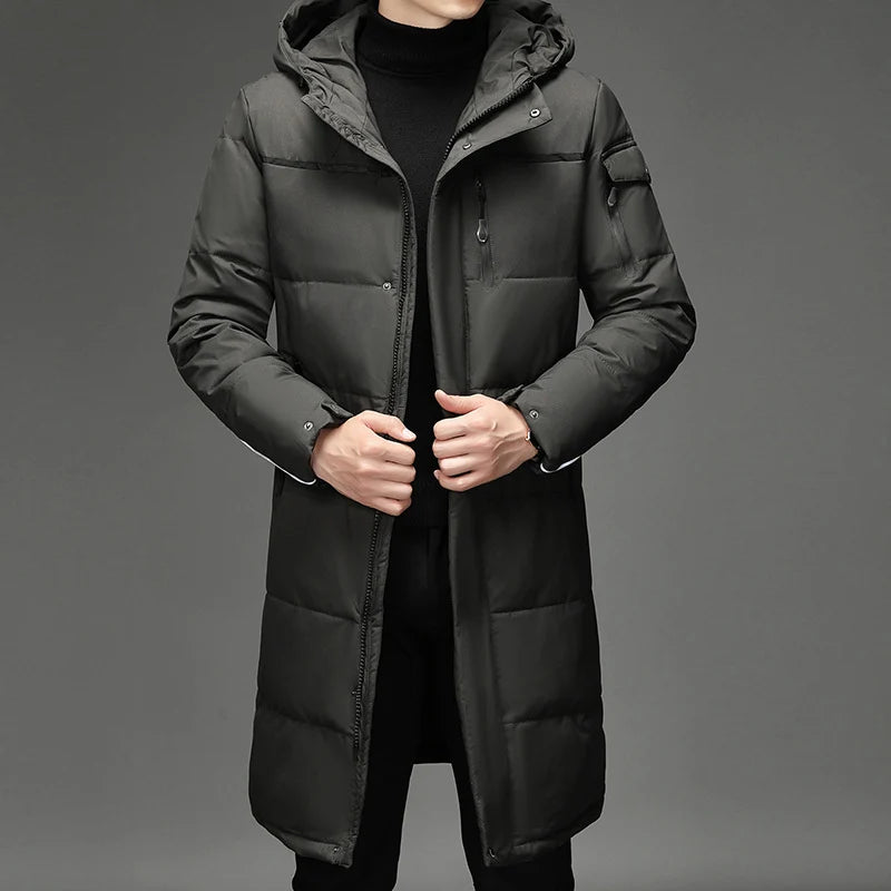 Men's long puffer jacket with detachable hood and pockets, photo 3