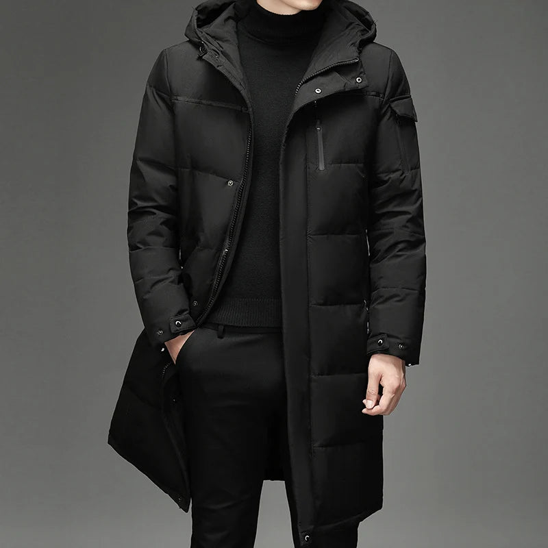 Men's long puffer jacket with detachable hood and pockets, photo 4