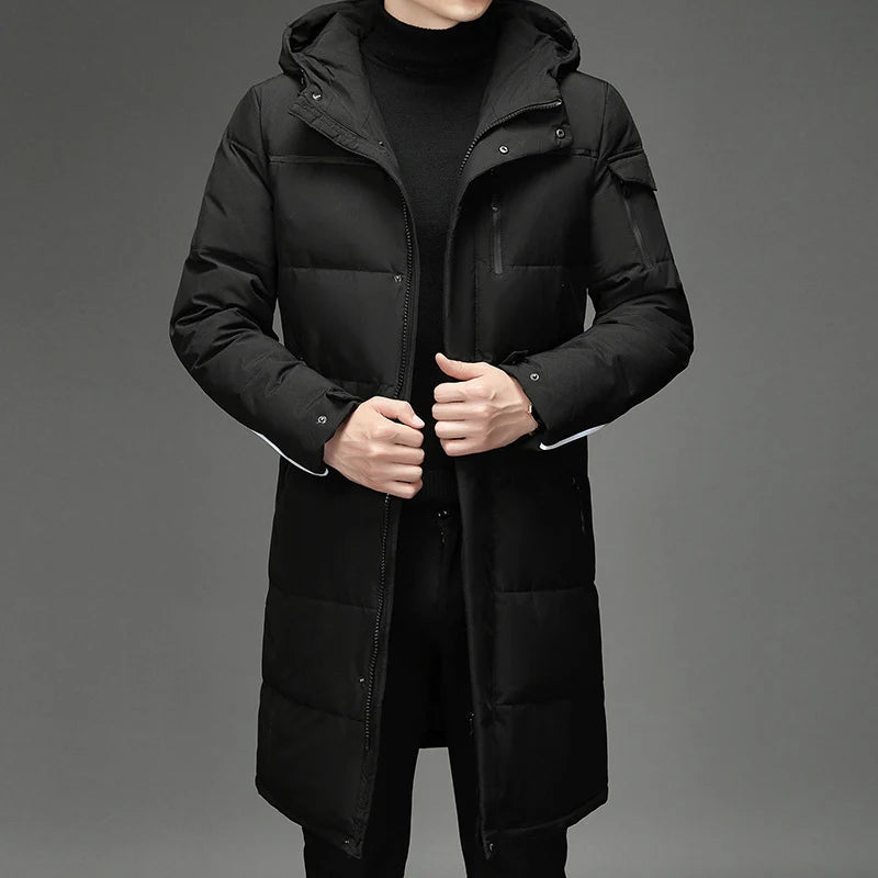 Men's long puffer jacket with detachable hood and pockets, photo 5