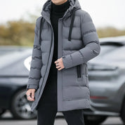 Men's long puffer jacket with hood and adjustable cuffs, photo 2