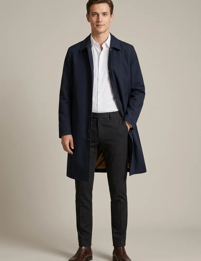 Men's long trench coat with button front, photo 1