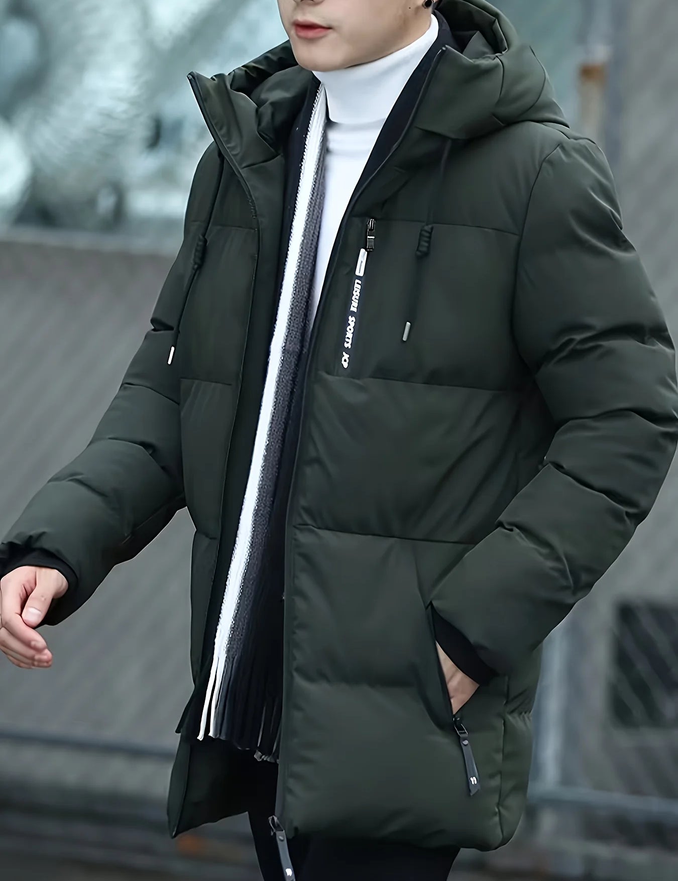 Men's mid length puffer jacket with hood, photo 1