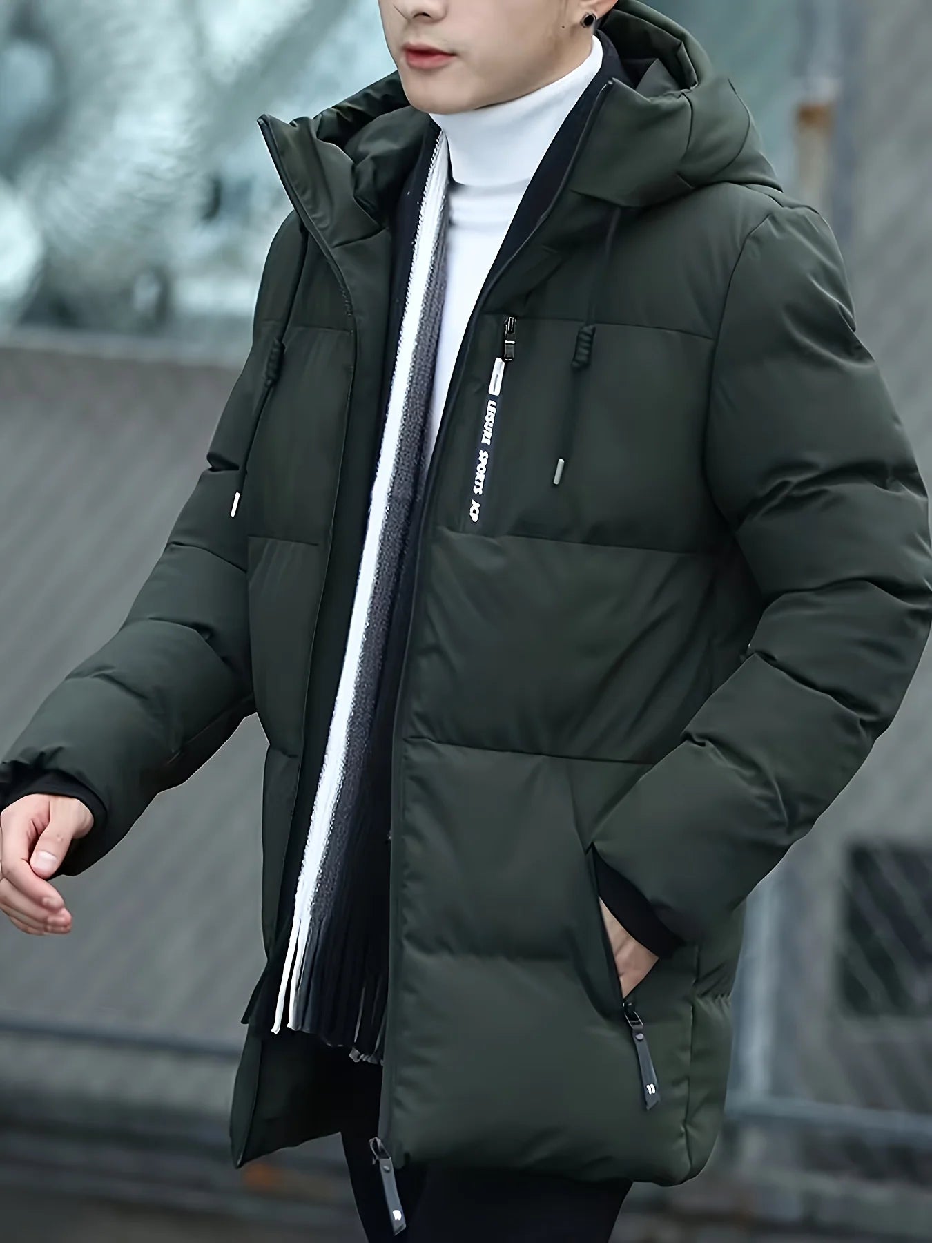 Men's mid length puffer jacket with hood, photo 1