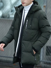 Men's mid length puffer jacket with hood, photo 1