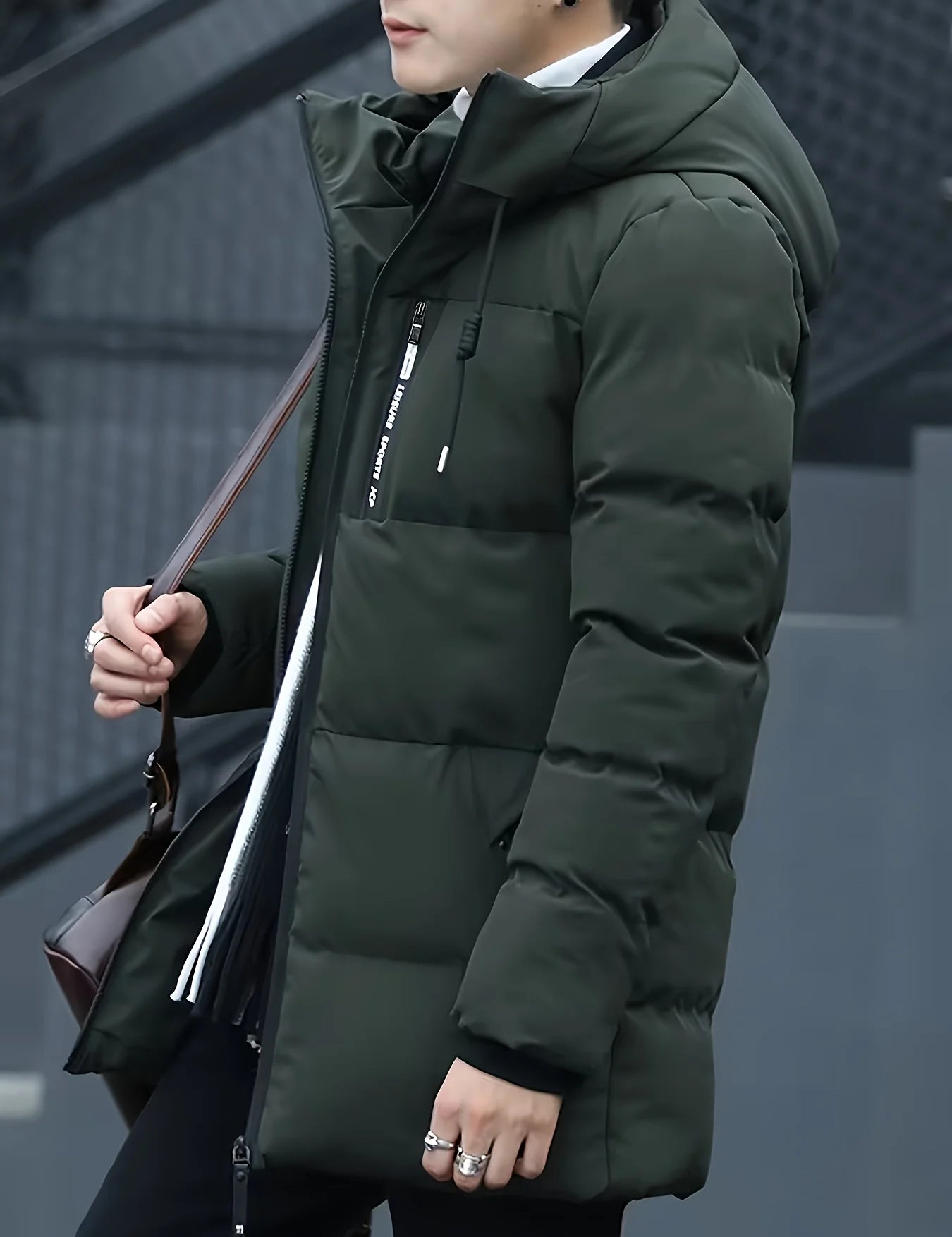 Men's mid length puffer jacket with hood, photo 2