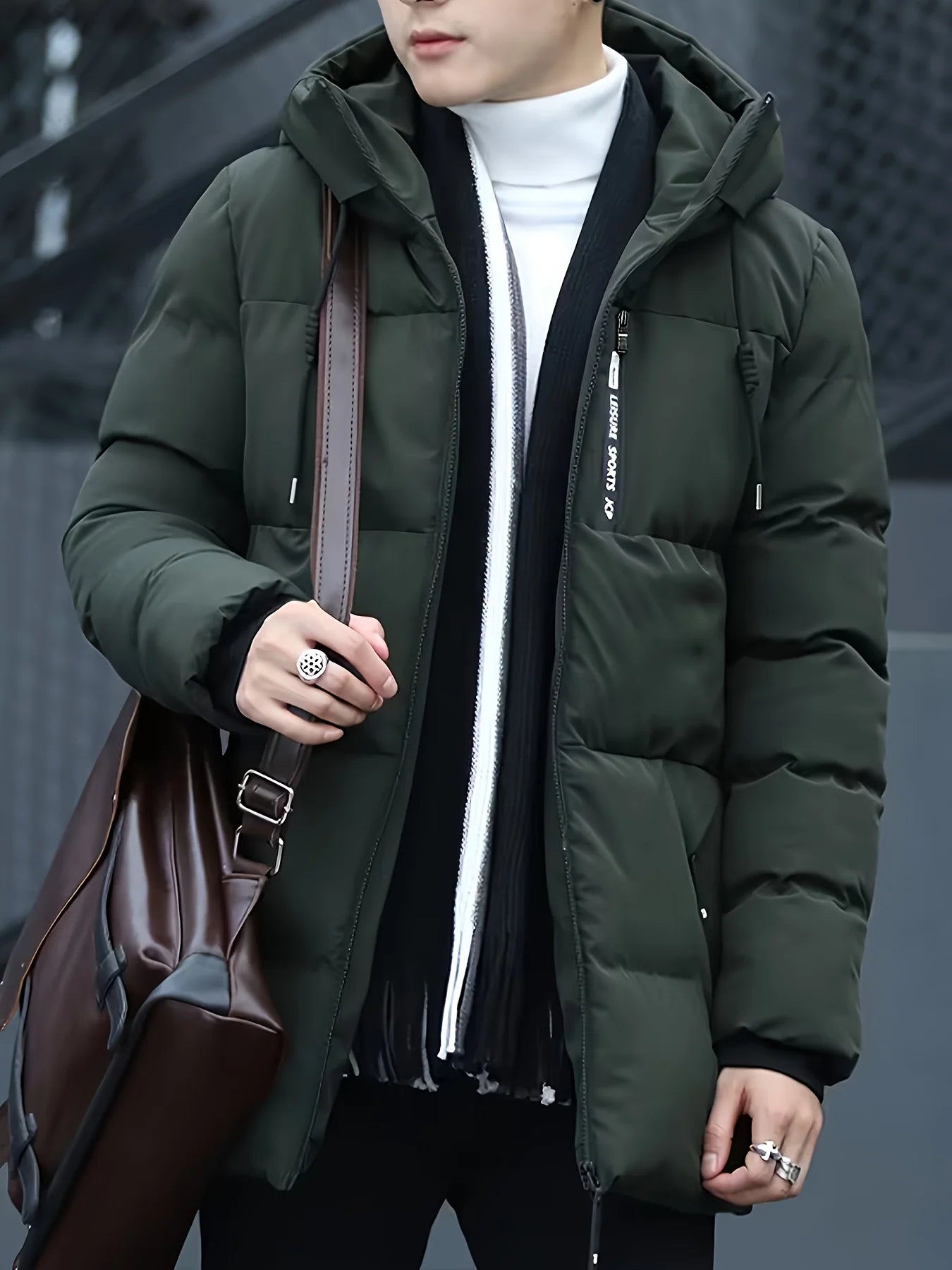 Men's mid length puffer jacket with hood, photo 3