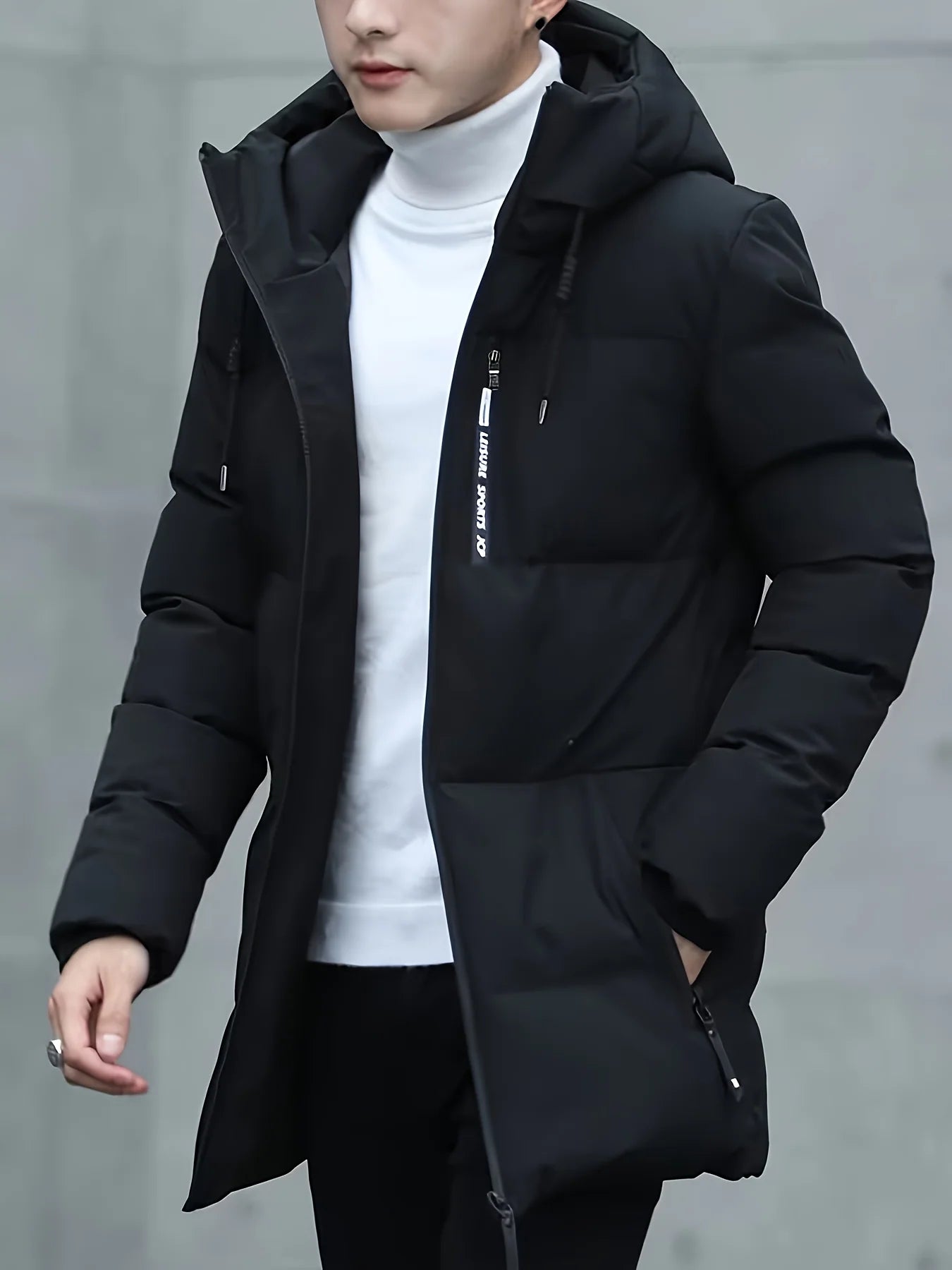 Men's mid length puffer jacket with hood, photo 8