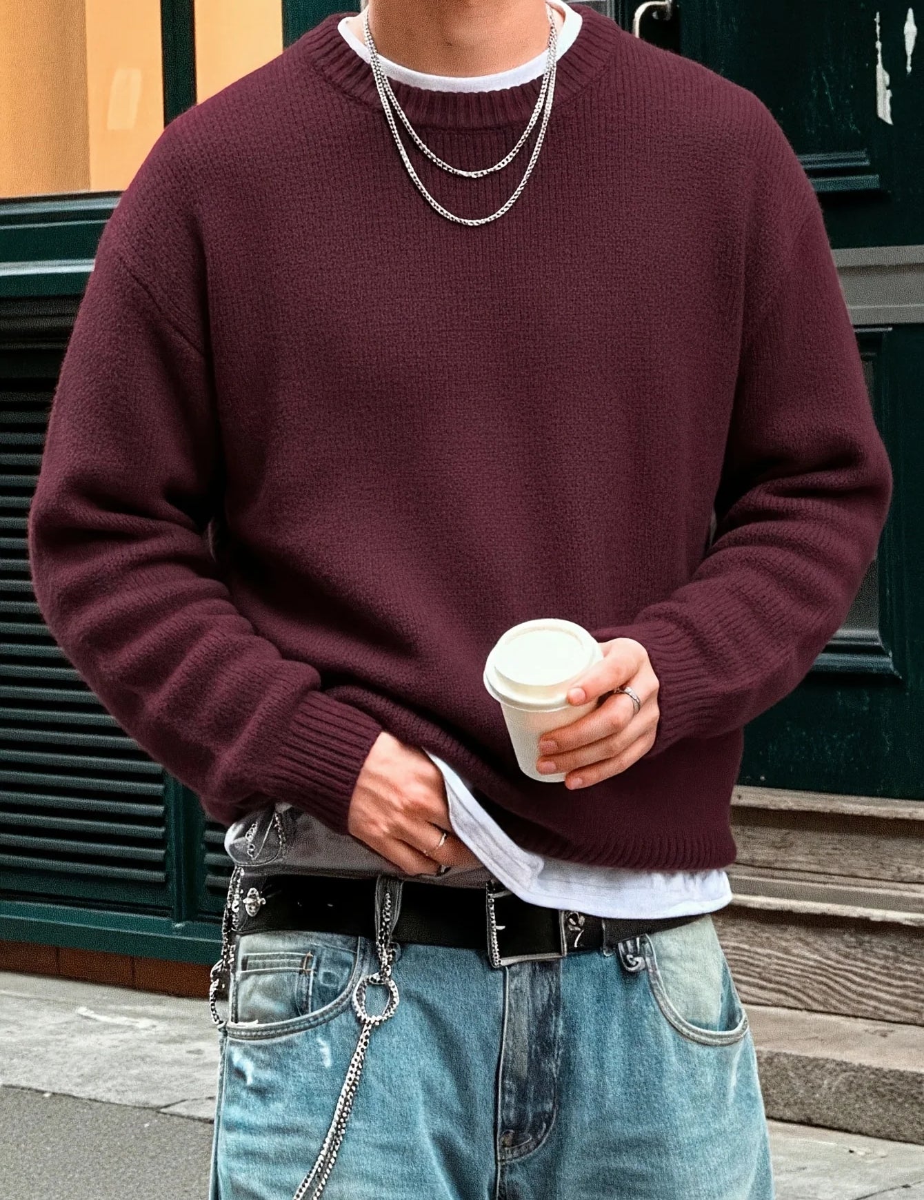 Men's oversized knit jumper with crew neck, photo 1