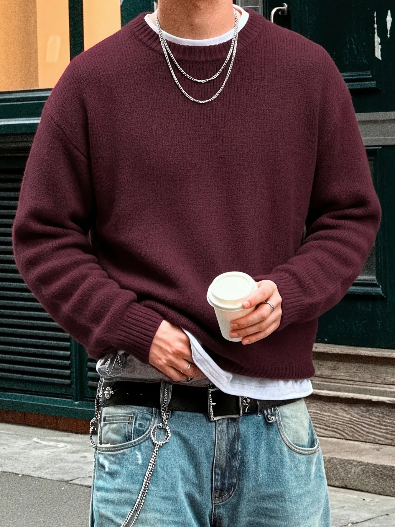 Men's oversized knit jumper with crew neck, photo 1