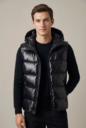 Men's padded hooded gilet with metallic finish, photo 1