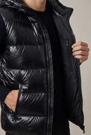 Men's padded hooded gilet with metallic finish, photo 2