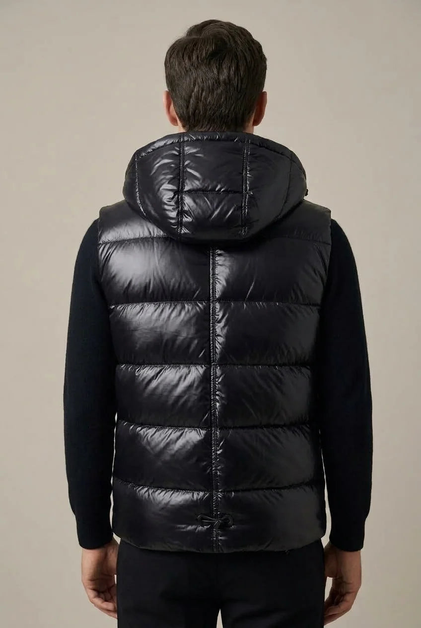 Men's padded hooded gilet with metallic finish, photo 3