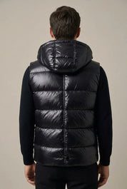 Men's padded hooded gilet with metallic finish, photo 3