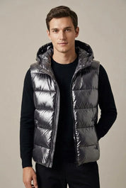 Men's padded hooded gilet with metallic finish, photo 4