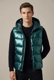 Men's padded hooded gilet with metallic finish, photo 6