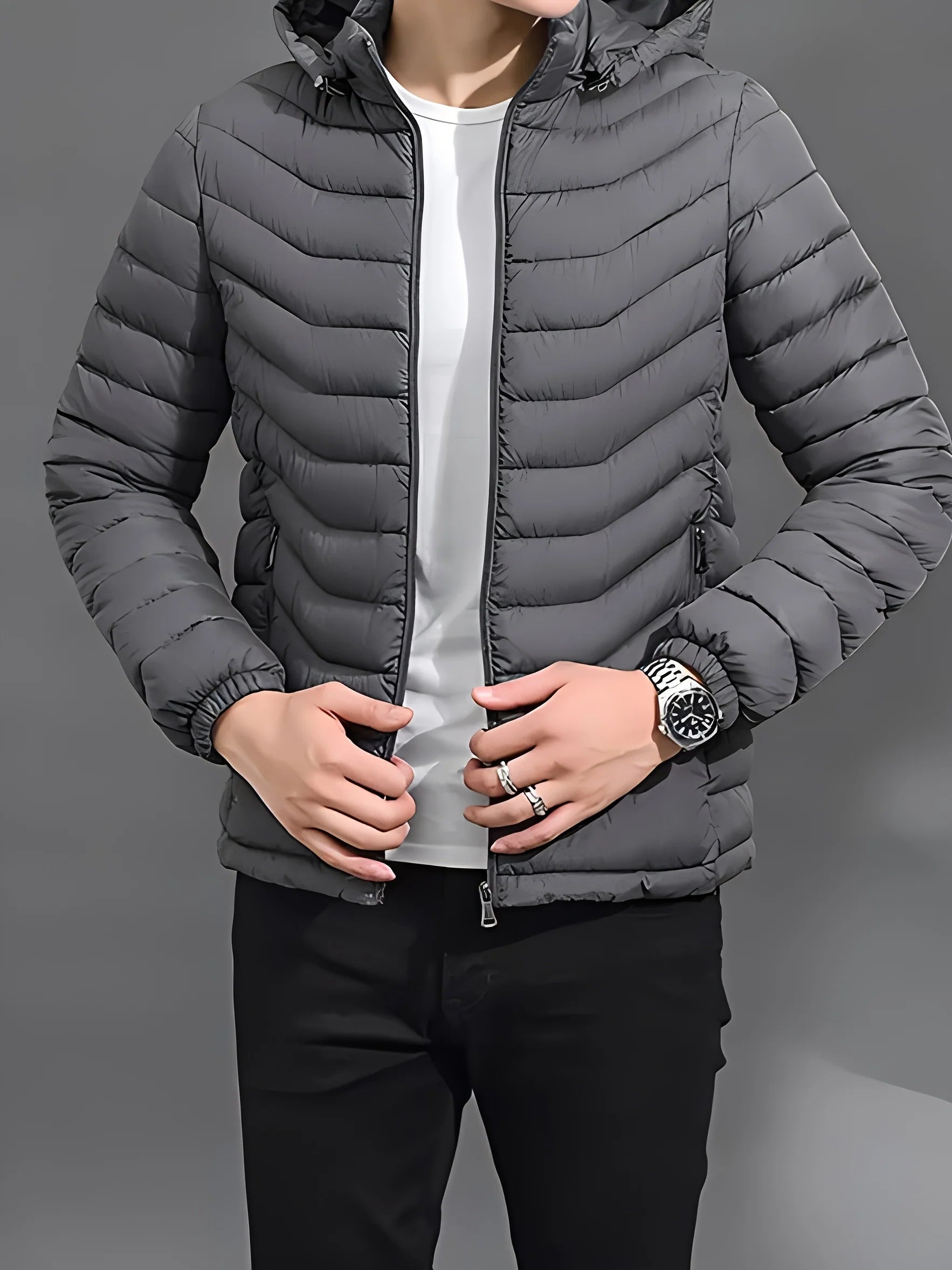 Men's padded puffer jacket with hood and full zip, photo 1