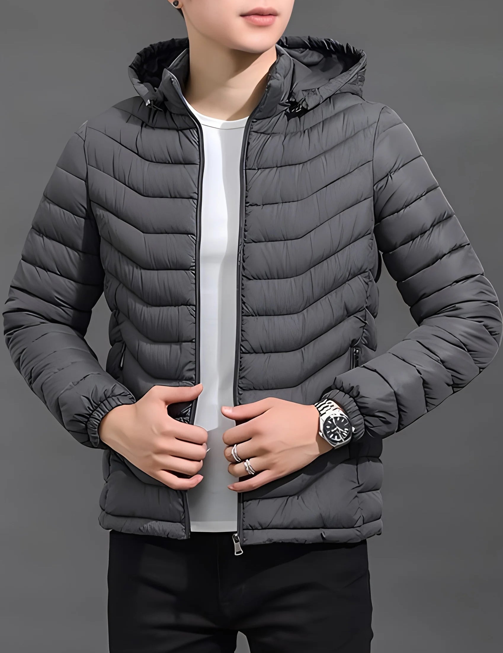 Men's padded puffer jacket with hood and full zip, photo 2