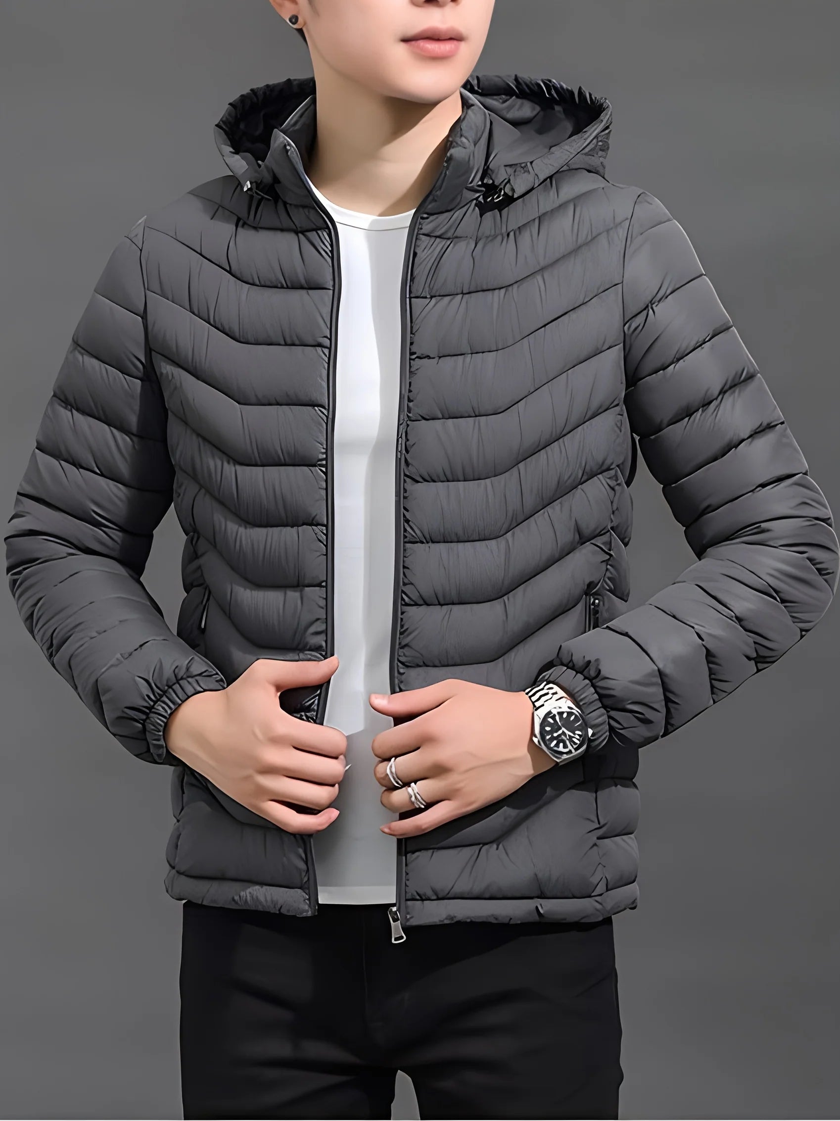 Men's padded puffer jacket with hood and full zip, photo 2