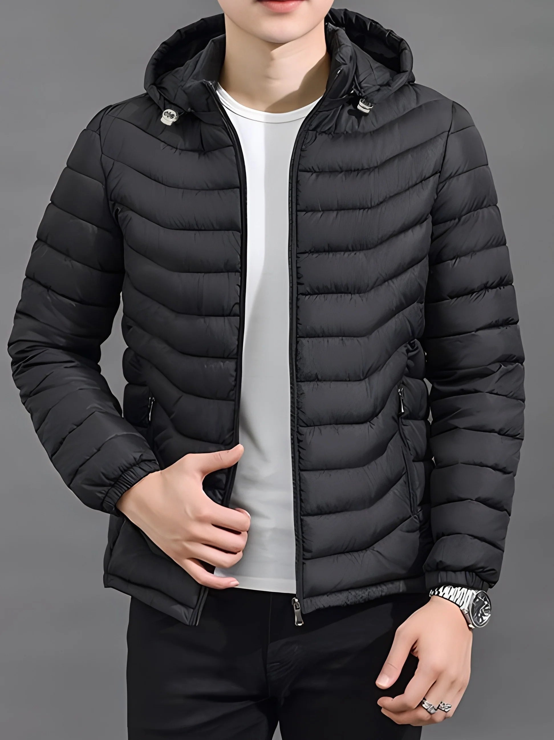 Men's padded puffer jacket with hood and full zip, photo 4