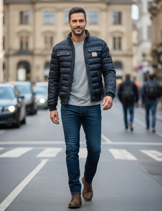 Men's puffer bomber jacket with chest pockets, photo 1