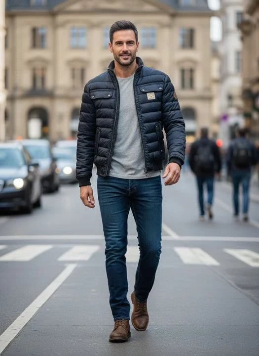 Men's puffer bomber jacket with chest pockets, photo 1