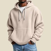 Men's quarter zip hoodie in waffle knit with kangaroo pocket, photo 1