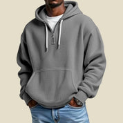 Men's quarter zip hoodie in waffle knit with kangaroo pocket, photo 2