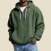 Men's quarter zip hoodie in waffle knit with kangaroo pocket, photo 3