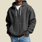 Men's quarter zip hoodie in waffle knit with kangaroo pocket, photo 4