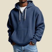 Men's quarter zip hoodie in waffle knit with kangaroo pocket, photo 5