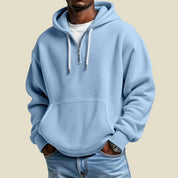 Men's quarter zip hoodie in waffle knit with kangaroo pocket, photo 6
