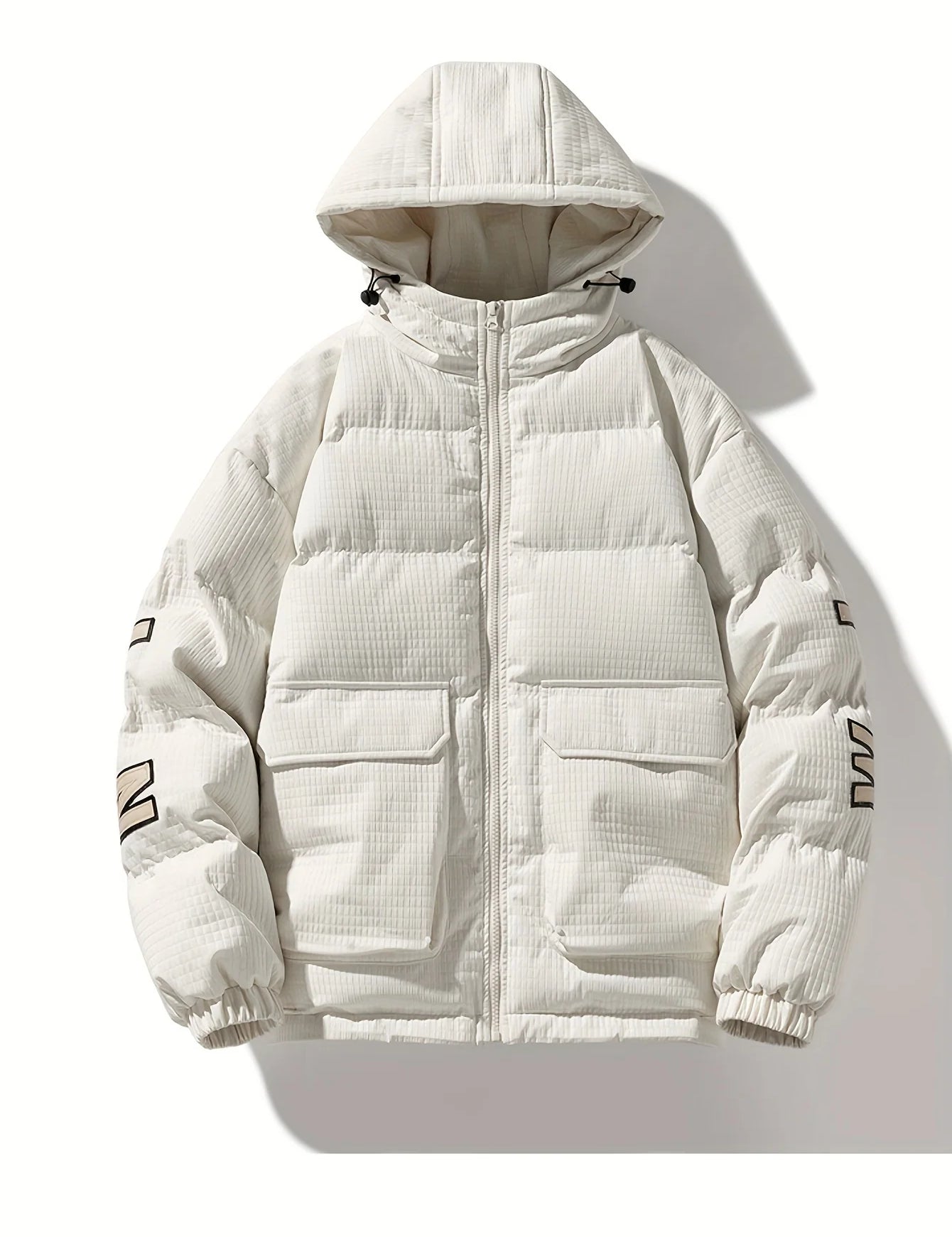 Men's quilted puffer jacket with hood and back print, photo 2
