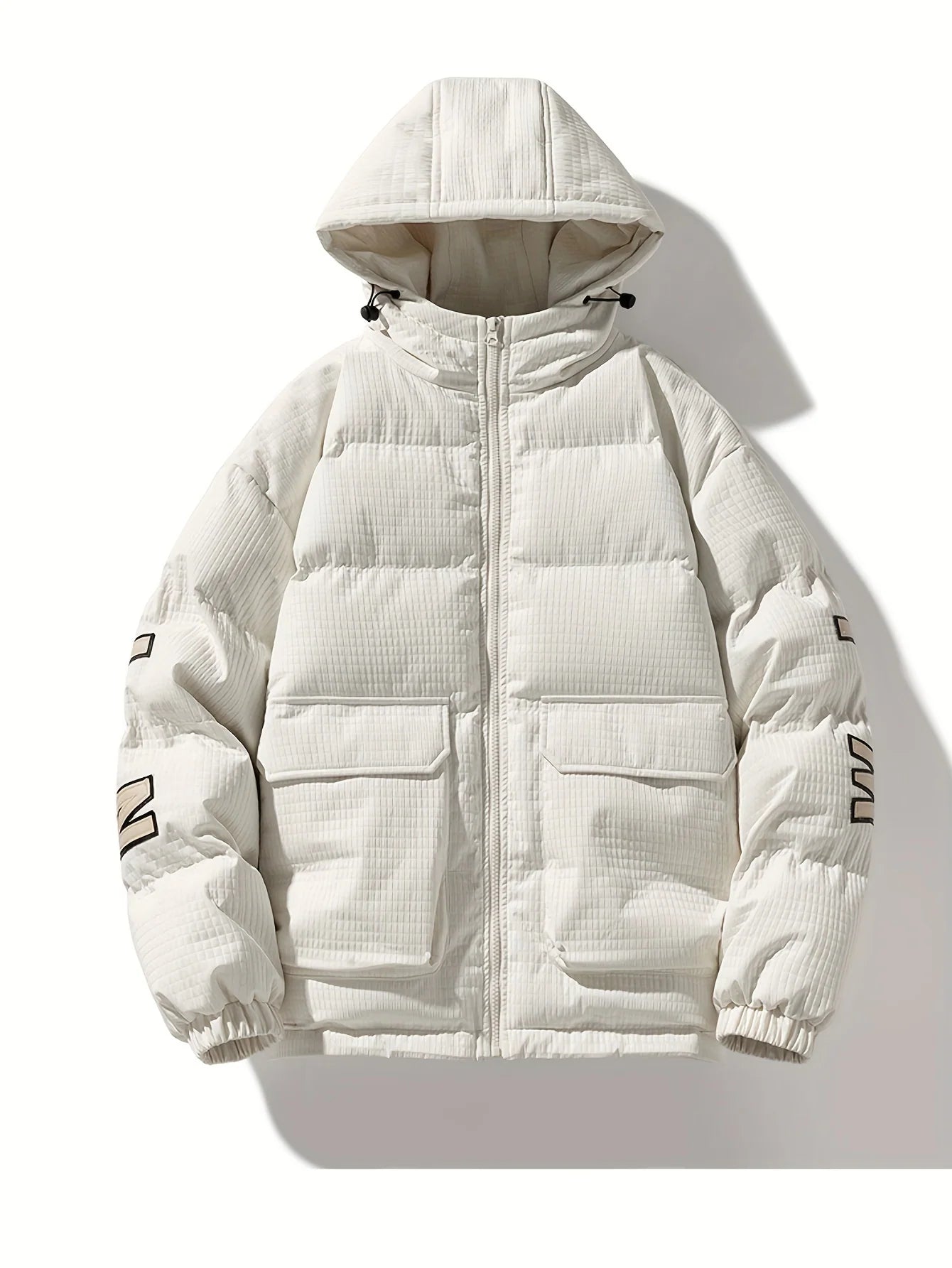 Men's quilted puffer jacket with hood and back print, photo 2