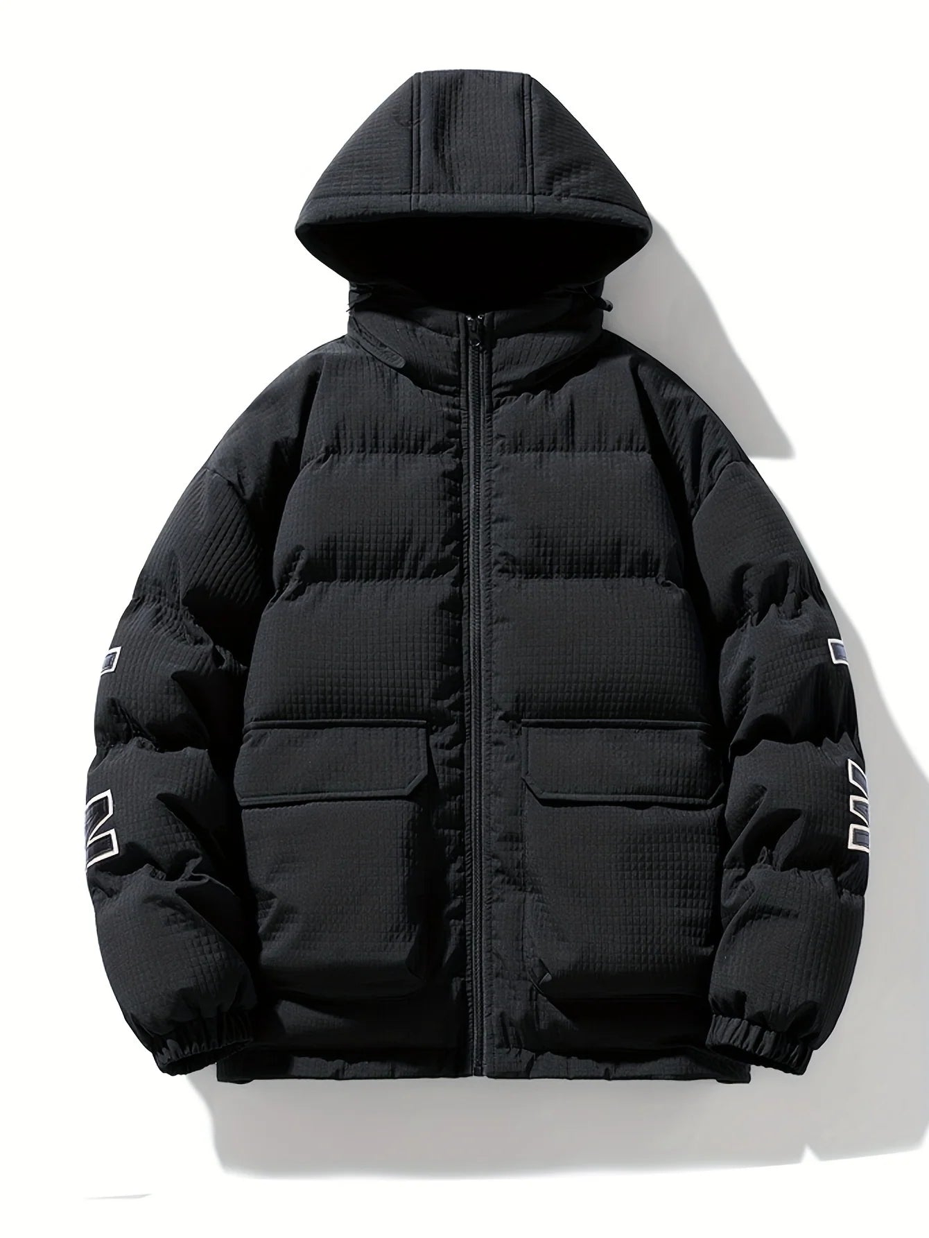 Men's quilted puffer jacket with hood and back print, photo 7