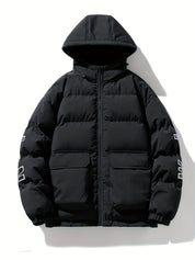 Men's quilted puffer jacket with hood and back print, photo 7