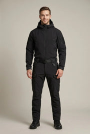 Men's softshell jacket and trousers set with hood