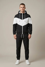 Men's tracksuit with hooded jacket and contrast panels, photo 1