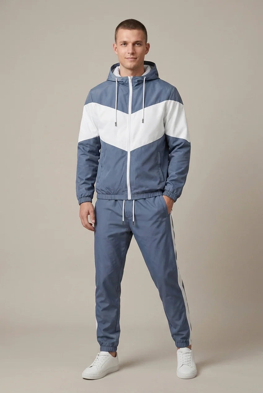 Men's tracksuit with hooded jacket and contrast panels, photo 4