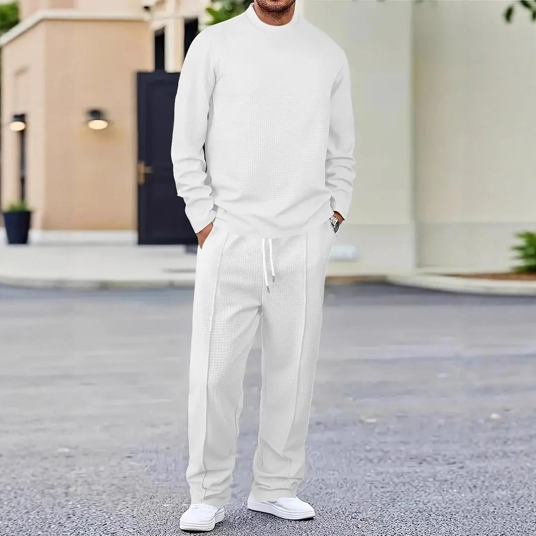 Men's waffle knit lounge set with long sleeve top and trousers, photo 1