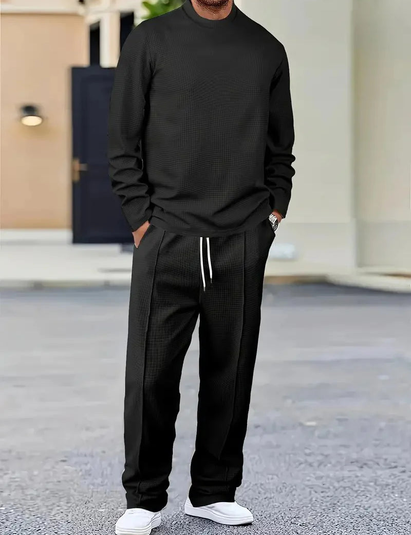 Men's waffle knit lounge set with long sleeve top and trousers, photo 2