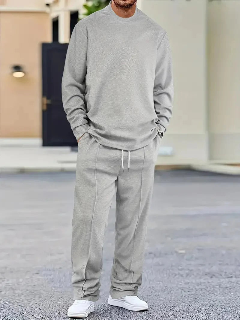 Men's waffle knit lounge set with long sleeve top and trousers, photo 3
