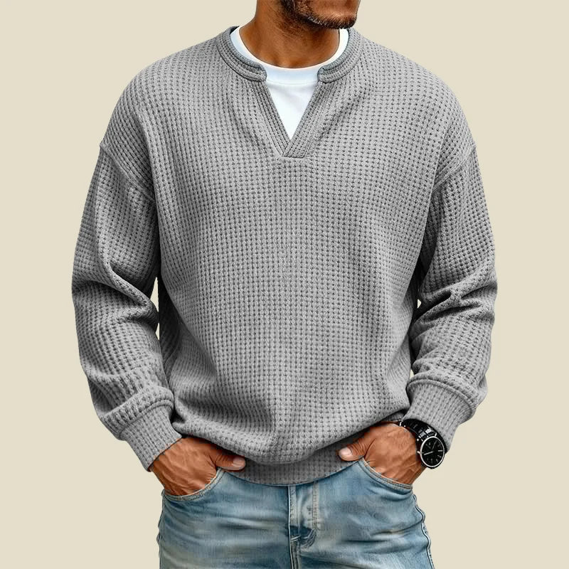 Men's waffle sweatshirt with V-neck, photo 1