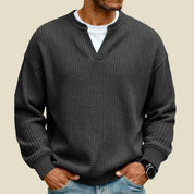 Men's waffle sweatshirt with V-neck, photo 2